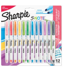 Pennarello S-Note - punta scalpello - colori assortiti - Sharpie - Conf. 12 pezzi