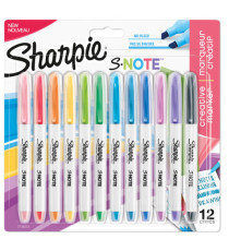 Pennarello S-Note - punta scalpello - colori assortiti - Sharpie - Conf. 12 pezzi