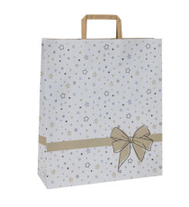 Shoppers - maniglie piattina - 22 x 10 x 29 cm - carta kraft - stars bianco - Mainetti Bags - conf. 25 pezzi
