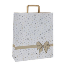 Shoppers - maniglie piattina - 26 x 11 x 34,5 cm - carta kraft - stars bianco - Mainetti Bags - conf. 25 pezzi