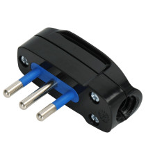 Spina Volante Italiana 10A 250V 2P+T Nera Smontabile con Terra Contatti Rame Nichelato Corpo Ignifugo PC IP20 Uso Interno