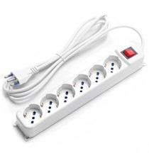 Multipresa Elettrica 6 Posti 16A 3680W con Interruttore Cavo 1,5m 3G1mm² Bianca Ciabatta 6 Prese Italiane 250V con Terra IP20