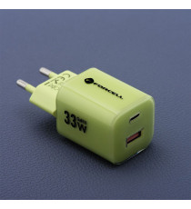Pack caricabatterie da muro 2 porte USB-A e USB-C 33W verde Forcell F-Energy Crystal VT-41 cavo type-c PD QC4.0 tecnologia GaN3