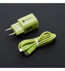 Pack caricabatterie da muro 2 porte USB-A e USB-C 33W verde Forcell F-Energy Crystal VT-41 cavo type-c PD QC4.0 tecnologia GaN3