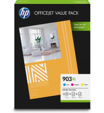 VALUE PACK ORIGINALE HP 903XL C/M/Y  + 25FF CARTA 180GR HP E 50FF HP AIO PER HP OFFICEJET PRO 6960, PRO 6970, PRO 6974 