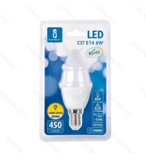 LAMPADINA LED C5 C37 6W ATTACCO E14 - 380 LUMEN - 3000K LUCE CALDA - GRANDE ANGOLO 280 MISURA D37*H108mm CRI80Ra LAMPADINA LED C5 C37 6W ATTACCO E14 - 380 LUMEN - 3000K LUCE CALDA - GRANDE ANGOLO 280 MISURA D37*H108mm CRI80Ra