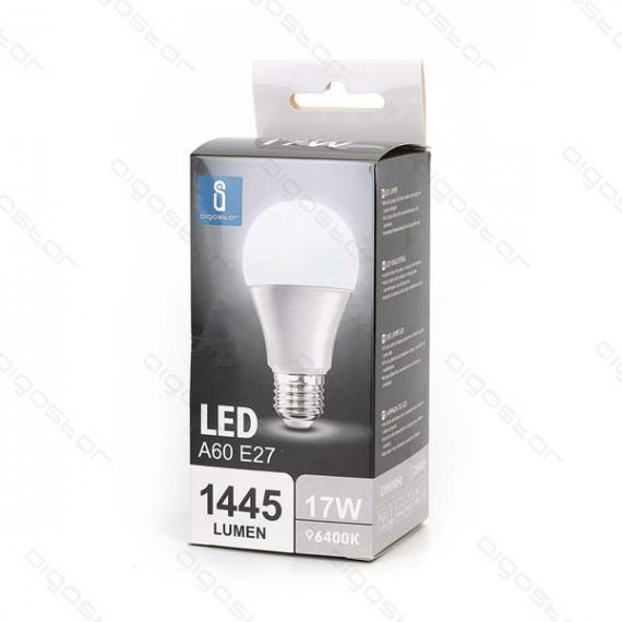 LAMPADINA LED A5 A60 17W ATTACCO E27 1445 LUMEN A+ COLOR BOX 6400K LUCE  FREDDA MISURA D60H119mm EQUIVALE 96W INCANDESCEN