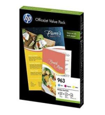 MULTIPACK HP 963 CIANO MAGENTA GIALLO 6JR42AE + 25FF CARTA LUCIDA HP 180GR + 100FF CARTA HP 90gr PER HP OFFICEJET PRO 9010,9012