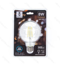 LAMPADINA LED FILAMENTO G95 8W ATTACCO E27 900 LUMEN 2700K LUCE CALDA D95*H135mm ANGOLO 360 GRADI EQUIVALE A 66W INCADESCENZA LAMPADINA LED FILAMENTO G95 8W ATTACCO E27 900 LUMEN 2700K LUCE CALDA D95*H135mm ANGOLO 360 GRADI EQUIVALE A 66W INCADESCENZA