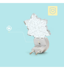 LUCE NOTTURNA LED 7 COLORI RGB 0,5W 30LUMEN CON SENSORE GIORNO/NOTTE FIOCCO DI NEVE - SPINA ITALIANA - MISURA L63*W55*H110mm