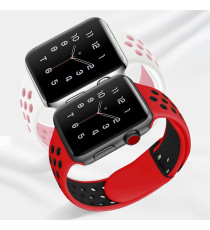 CINTURINO IN SILICONE NERO/ROSSO 38MM 40MM MISURA L MOD. NIKE APPLE WATCH SERIE 2-3-4-5 ALTA QUALITA' CHIUSURA PIN-AND-TUCK