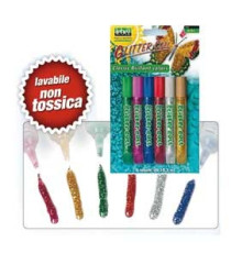 busta 6 tubi colla glitter assortito 10,5ml lavabile non-tossica lebez