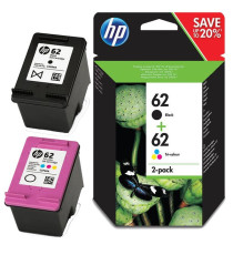 PACK ORIGINALE HP 62BK + HP 62C N9J71AE PER HP Officejet 5740e All in One, 8040 Envy 5640e 5540 5644e 5660e C2P04AE + C2P06AE 