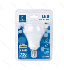 LAMPADINA LED A5 A60 9W ATTACCO E27 - 765 LUMEN - 4000K LUCE NATURALE - GRANDE ANGOLO 280 GRADI MISURA D60*H112mm CRI80Ra LAMPADINA LED A5 A60 9W ATTACCO E27 - 765 LUMEN - 4000K LUCE NATURALE - GRANDE ANGOLO 280 GRADI MISURA D60*H112mm CRI80Ra