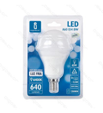 LAMPADINA LED A5 A60 8W ATTACCO E14 - 640 LUMEN - 3000K LUCE CALDA - GRANDE ANGOLO 280 GRADI MISURA D60*H115mm CRI80Ra LAMPADINA LED A5 A60 8W ATTACCO E14 - 640 LUMEN - 3000K LUCE CALDA - GRANDE ANGOLO 280 GRADI MISURA D60*H115mm CRI80Ra