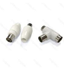 KIT CONNETTORE ANTENNA TV 3PZ 9.5MM SDOPPIATORE DUPLICATORE A T (2MASCHIO-1FEMMINA) + 2 CONNETTORI SPINE (FEMMINE)  JACK KIT CONNETTORE ANTENNA TV 3PZ 9.5MM SDOPPIATORE DUPLICATORE A T (2MASCHIO-1FEMMINA) + 2 CONNETTORI SPINE (FEMMINE)  JACK