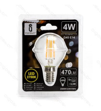 LAMPADINA LED FILAMENTO G45 4W ATTACCO E14 470 LUMEN 2700K LUCE CALDA D45*H78mm ANGOLO 360 GRADI EQUIVALE A 40W AD INCADESCENZA