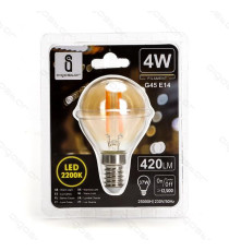 LAMPADINA LED FILAMENTO AMBRATA G45 4W ATTACCO E14 420 LUMEN 2200K LUCE CALDA D45*H78mm ANGOLO 360° EQUIVALE 37W INCADESCENZA LAMPADINA LED FILAMENTO AMBRATA G45 4W ATTACCO E14 420 LUMEN 2200K LUCE CALDA D45*H78mm ANGOLO 360° EQUIVALE 37W INCADESCENZA