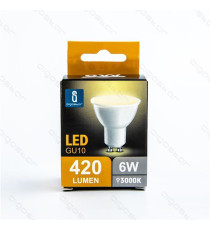 FARETTO LED GU10 A5 6W 440 LUMEN COLOR BOX 6400K LUCE FREDDA MISURA D50*H55mm EQUIVALE A 45W INCANDESCENZA  FARETTO LED GU10 A5 6W 440 LUMEN COLOR BOX 6400K LUCE FREDDA MISURA D50*H55mm EQUIVALE A 45W INCANDESCENZA