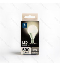 LAMPADINA LED A5 G45 4W ATTACCO E14 320 LUMEN COLOR BOX 3000K LUCE CALDA ANGOLO 230 MISURA D45*H80mm EQUIVALE 30W INCANDESCENZA 