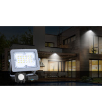FARO LED SLIM BIANCO 50W CON SENSORE MOVIMENTO 4500 LUMEN 6400K LUCE FREDDA -IN ALLUMINIO- IP65 L211*W245*H56mm