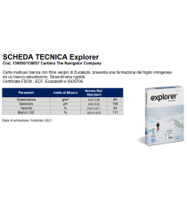 CARTA FOTOCOPIE A4 EXPLORER 80gr - BIANCA - 500ff - IN RISMA - PUNTO DI BIANCO ELEVATO - CERTIFICATA FSC,ECF,ECOLABEL,ISO9706,