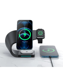 STAZIONE DI RICARICA 4 IN 1 PER SMARTPHONE SMARTWATCH EARPODS WIRELESS QI UNIVERSALE NERO - RICARICA FAST CONTEMPORANEA CHARGER