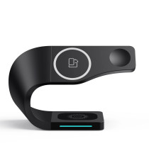 STAZIONE DI RICARICA 4 IN 1 PER SMARTPHONE SMARTWATCH EARPODS WIRELESS QI UNIVERSALE NERO - RICARICA FAST CONTEMPORANEA CHARGER