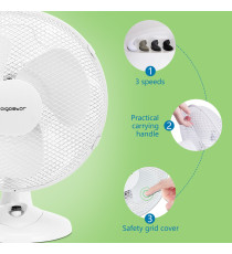 VENTILATORE DA TAVOLO 35W - BIANCO - 3 VELOCITA' - MISURA L340XW235XH480mm - MOTORE ANTIRUMORE AIGOSTAR VENTILATORE DA TAVOLO 35W - BIANCO - 3 VELOCITA' - MISURA L340XW235XH480mm - MOTORE ANTIRUMORE AIGOSTAR