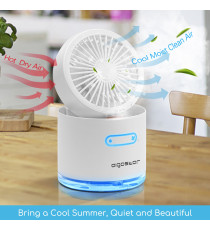 MINI VENTILATORE DA TAVOLO CON NEBULIZZATORE 10W - BIANCO - 3 VELOCITA' - MISURA L113XW113XH127mm - CAVO USB - SERBATOIO 300ML MINI VENTILATORE DA TAVOLO CON NEBULIZZATORE 10W - BIANCO - 3 VELOCITA' - MISURA L113XW113XH127mm - CAVO USB - SERBATOIO 300ML