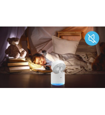 MINI VENTILATORE DA TAVOLO CON NEBULIZZATORE 10W - BIANCO - 3 VELOCITA' - MISURA L113XW113XH127mm - CAVO USB - SERBATOIO 300ML MINI VENTILATORE DA TAVOLO CON NEBULIZZATORE 10W - BIANCO - 3 VELOCITA' - MISURA L113XW113XH127mm - CAVO USB - SERBATOIO 300ML