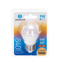LAMPADINA LED A5 G45 9W ATTACCO E27 675 LUMEN 3000K LUCE CALDA ANGOLO 175 D45H80mm EQUIVALE 55W INCANDESCENZA LAMPADINA LED A5 G45 9W ATTACCO E27 675 LUMEN 3000K LUCE CALDA ANGOLO 175 D45H80mm EQUIVALE 55W INCANDESCENZA