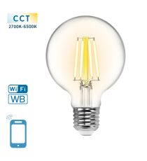 LAMPADINA SMART LED A FILAMENTO G80 6W E27 WIFI CCT 2700K-6500K 850 LUMEN D80H117mm COMPATIBILE CON ALEXA E GOOGLE ASSISTANT LAMPADINA SMART LED A FILAMENTO G80 6W E27 WIFI CCT 2700K-6500K 850 LUMEN D80H117mm COMPATIBILE CON ALEXA E GOOGLE ASSISTANT