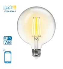 LAMPADINA SMART LED A FILAMENTO G125 6W E27 WIFI CCT 2700K-6500K 850 LUMEN D125H163mm COMPATIBILE CON ALEXA E GOOGLE ASSISTANT LAMPADINA SMART LED A FILAMENTO G125 6W E27 WIFI CCT 2700K-6500K 850 LUMEN D125H163mm COMPATIBILE CON ALEXA E GOOGLE ASSISTANT