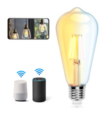 LAMPADINA SMART LED A FILAMENTO AMBRATA ST64 6W E27 WIFI CCT 2700K-6500K 806 LUMEN D64H138mm COMPATIBILE ALEXA GOOGLE ASSISTANT LAMPADINA SMART LED A FILAMENTO AMBRATA ST64 6W E27 WIFI CCT 2700K-6500K 806 LUMEN D64H138mm COMPATIBILE ALEXA GOOGLE ASSISTANT