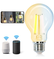 LAMPADINA SMART LED A FILAMENTO A60 6W E27 WIFI CCT 2700K-6500K 850 LUMEN D60H111mm COMPATIBILE CON ALEXA E GOOGLE ASSISTANT