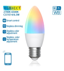 LAMPADINA SMART LED C37 E27 6.5W WIFI RGB+CCT 2700K-6500K 555 LUMEN D37H107mm COMPATIBILE CON ALEXA E GOOGLE ASSISTANT LAMPADINA SMART LED C37 E27 6.5W WIFI RGB+CCT 2700K-6500K 555 LUMEN D37H107mm COMPATIBILE CON ALEXA E GOOGLE ASSISTANT