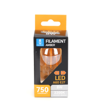 LAMPADINA LED FILAMENTO A60 8W AMBRATA ATTACCO E27 COLOR BOX 750 LUMEN 2200K LUCE CALDA D60H105mm EQUIVALE A 57W INCADESCENZA LAMPADINA LED FILAMENTO A60 8W AMBRATA ATTACCO E27 COLOR BOX 750 LUMEN 2200K LUCE CALDA D60H105mm EQUIVALE A 57W INCADESCENZA