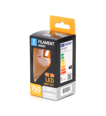 LAMPADINA LED FILAMENTO A60 8W AMBRATA ATTACCO E27 COLOR BOX 750 LUMEN 2200K LUCE CALDA D60H105mm EQUIVALE A 57W INCADESCENZA LAMPADINA LED FILAMENTO A60 8W AMBRATA ATTACCO E27 COLOR BOX 750 LUMEN 2200K LUCE CALDA D60H105mm EQUIVALE A 57W INCADESCENZA