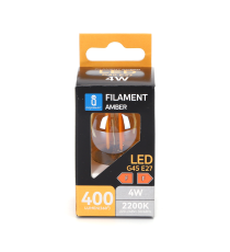 LAMPADINA LED FILAMENTO G45 4W AMBRATA ATTACCO E27 COLOR BOX 400 LUMEN 2200K LUCE CALDA D45H73mm EQUIVALE A 35W INCADESCENZA LAMPADINA LED FILAMENTO G45 4W AMBRATA ATTACCO E27 COLOR BOX 400 LUMEN 2200K LUCE CALDA D45H73mm EQUIVALE A 35W INCADESCENZA
