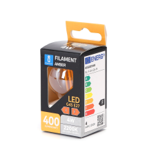 LAMPADINA LED FILAMENTO G45 4W AMBRATA ATTACCO E27 COLOR BOX 400 LUMEN 2200K LUCE CALDA D45H73mm EQUIVALE A 35W INCADESCENZA LAMPADINA LED FILAMENTO G45 4W AMBRATA ATTACCO E27 COLOR BOX 400 LUMEN 2200K LUCE CALDA D45H73mm EQUIVALE A 35W INCADESCENZA