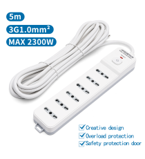 MULTIPRESA CIABATTA ELETTRICA 6 POSTI CON INTERRUTTORE GENERALE CAVO DA 5 METRI SPINA:10A 250V 2P+E PRESA:6-WAY P17/P11