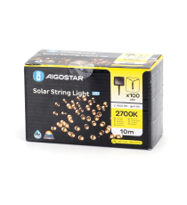 CATENA LUMINOSA LED CON PANNELLO SOLARE - LUCE CALDA 2700K - IP65 100 LED 12MT- ACCENSIONE AUTOMATICA NOTTURNA AIGOSTAR CATENA LUMINOSA LED CON PANNELLO SOLARE - LUCE CALDA 2700K - IP65 100 LED 12MT- ACCENSIONE AUTOMATICA NOTTURNA AIGOSTAR