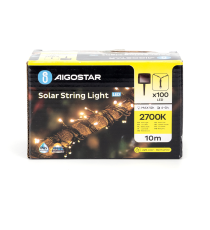 CATENA LUMINOSA LED CON PANNELLO SOLARE - LUCE CALDA 2700K - IP65 100 LED 12MT- ACCENSIONE AUTOMATICA NOTTURNA AIGOSTAR CATENA LUMINOSA LED CON PANNELLO SOLARE - LUCE CALDA 2700K - IP65 100 LED 12MT- ACCENSIONE AUTOMATICA NOTTURNA AIGOSTAR
