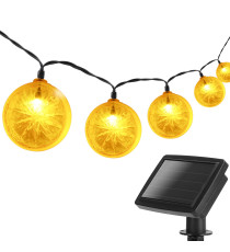 CATENA LUMINOSA LED CON PANNELLO SOLARE - LUCE CALDA CCT2700K-3000K IP44 10 LAMPADINE LIMONE 3.8MT ACCENSIONE AUTOMATICA NOTTE