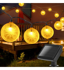 CATENA LUMINOSA LED CON PANNELLO SOLARE - LUCE CALDA CCT2700K-3000K IP44 10 LAMPADINE LIMONE 3.8MT ACCENSIONE AUTOMATICA NOTTE