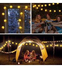 CATENA LUMINOSA LED CON PANNELLO SOLARE - LUCE CALDA CCT2700K-3000K IP44 10 LAMPADINE LIMONE 3.8MT ACCENSIONE AUTOMATICA NOTTE