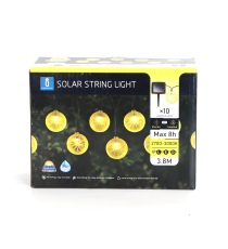 CATENA LUMINOSA LED CON PANNELLO SOLARE - LUCE CALDA CCT2700K-3000K IP44 10 LAMPADINE LIMONE 3.8MT ACCENSIONE AUTOMATICA NOTTE