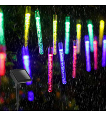 CATENA LUMINOSA LED CON PANNELLO SOLARE - LUCE MULTICOLORE IP44 20 LAMPADINE TUBETTO 5.8MT ACCENSIONE AUTOMATICA NOTTE