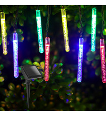 CATENA LUMINOSA LED CON PANNELLO SOLARE - LUCE MULTICOLORE IP44 20 LAMPADINE TUBETTO 5.8MT ACCENSIONE AUTOMATICA NOTTE